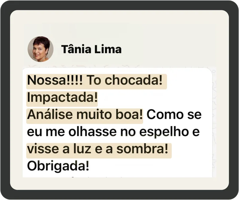 Print de conversa de WhatsApp com depoimento da artista Tania